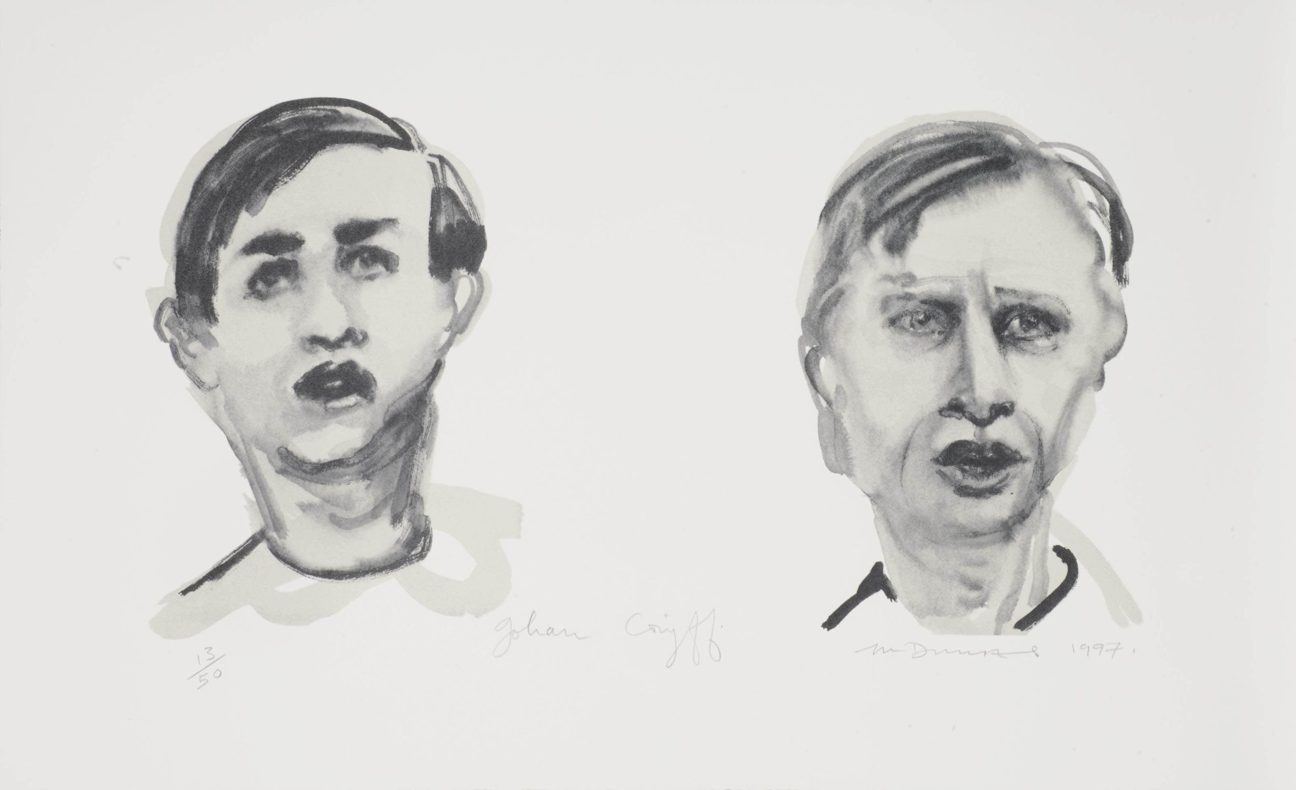 Een zwart-wit dubbel portret van Johan Cruyff